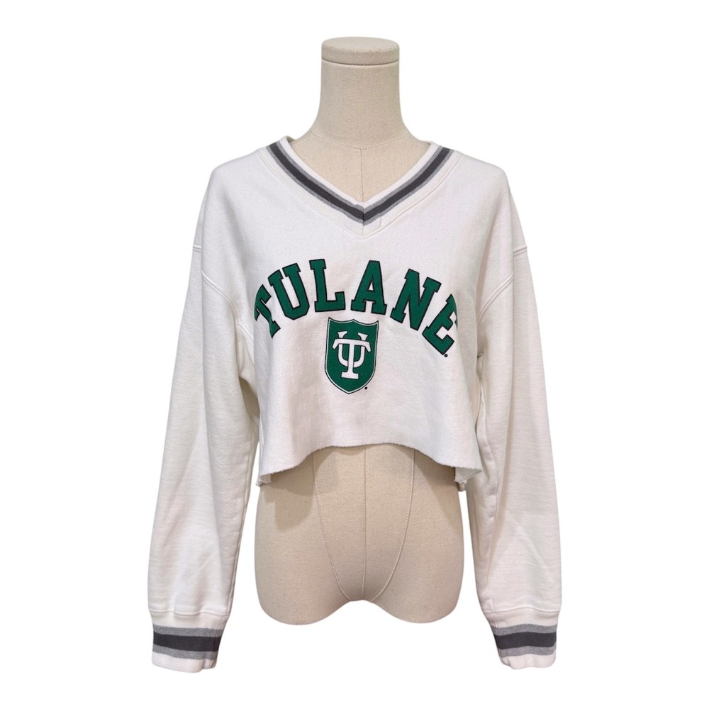 Vintage 90s Champion Reverse Weave Tulane Cropped V Neck Sweatshirt Adult S DIY